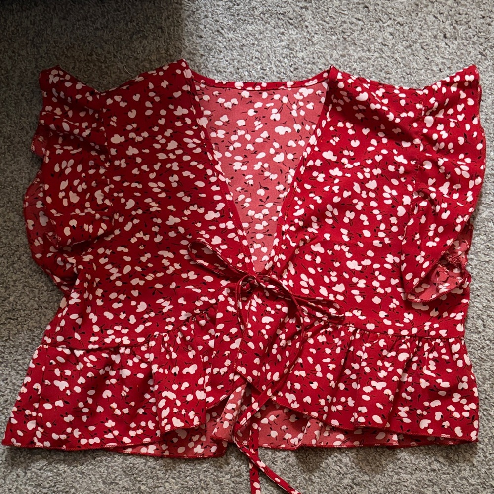 Red Floral Wrap Blouse